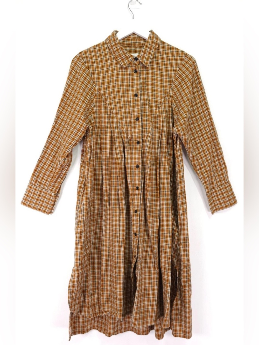 TOAST UK Swingy shirt dress plaid cotton check long sleeves size 12